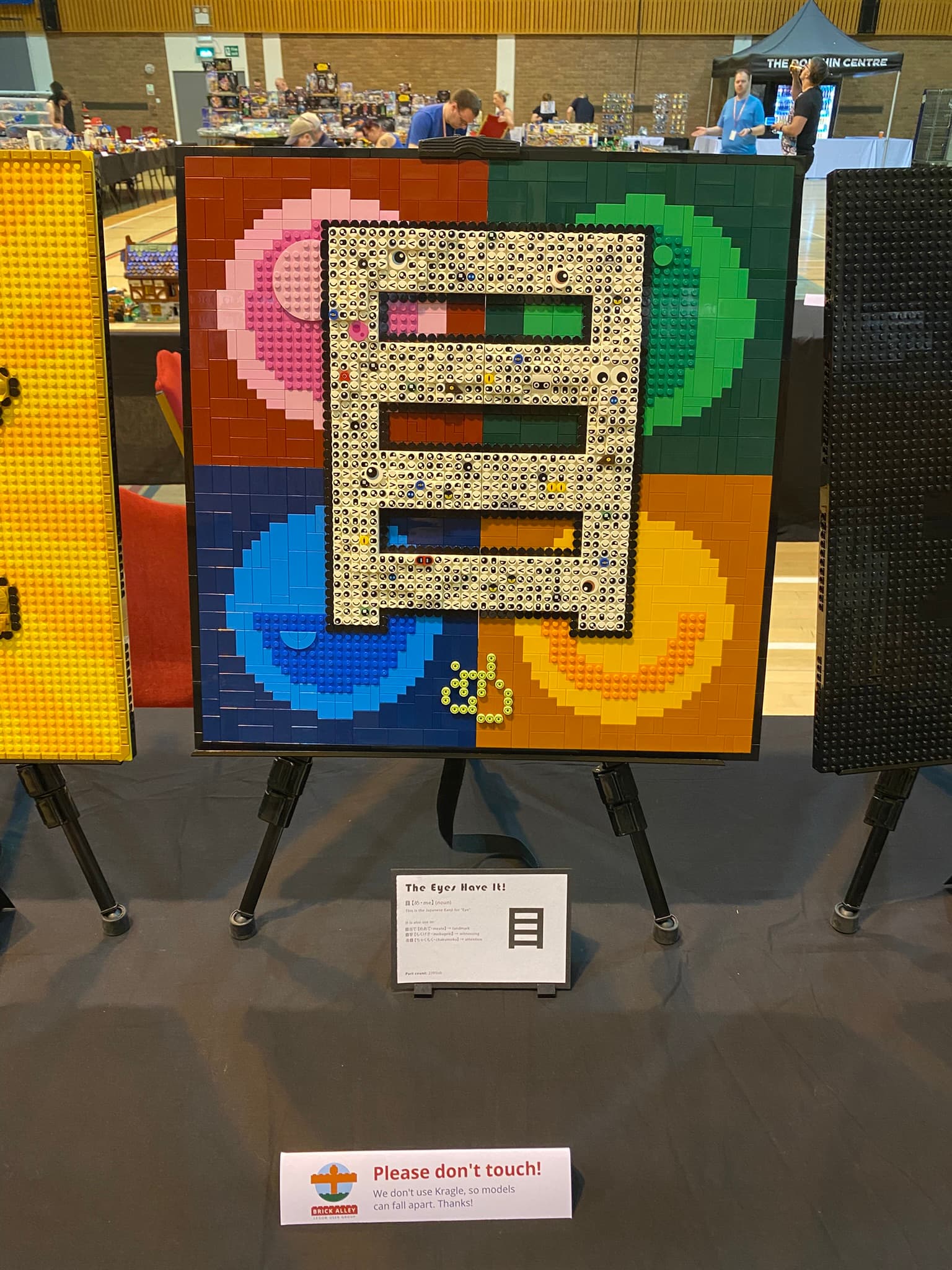 Clockson's LEGO® mosaic, The Eyes Have It, on display at Darlington Brick Show 2025